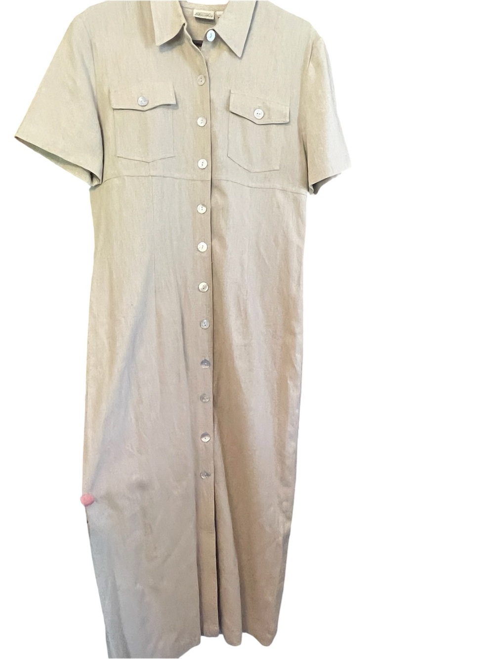 Woman’s vintage St. John’s bay linen blend button down midi dress camel size 8